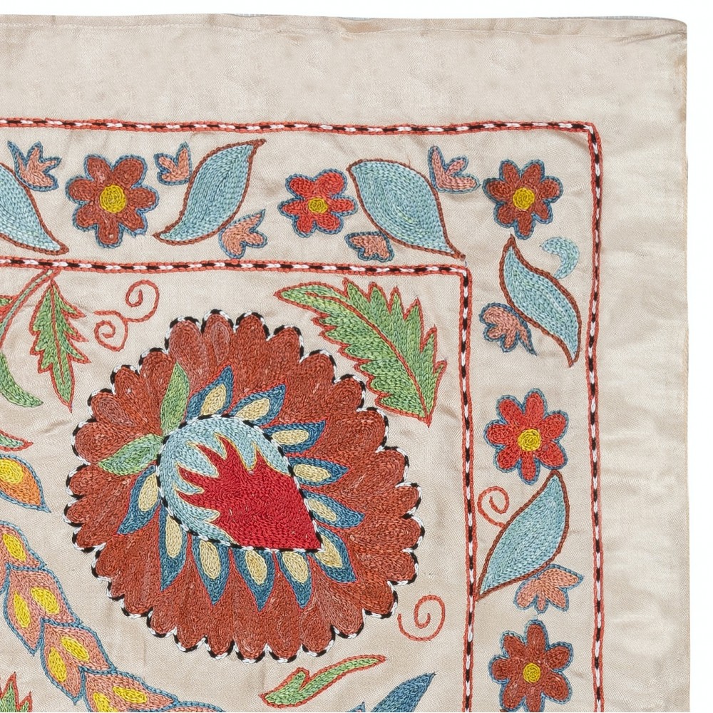 100% Silk Wall Hanging. Embroidered Tablecloth. Modern Wall Decor. Handmade Throw