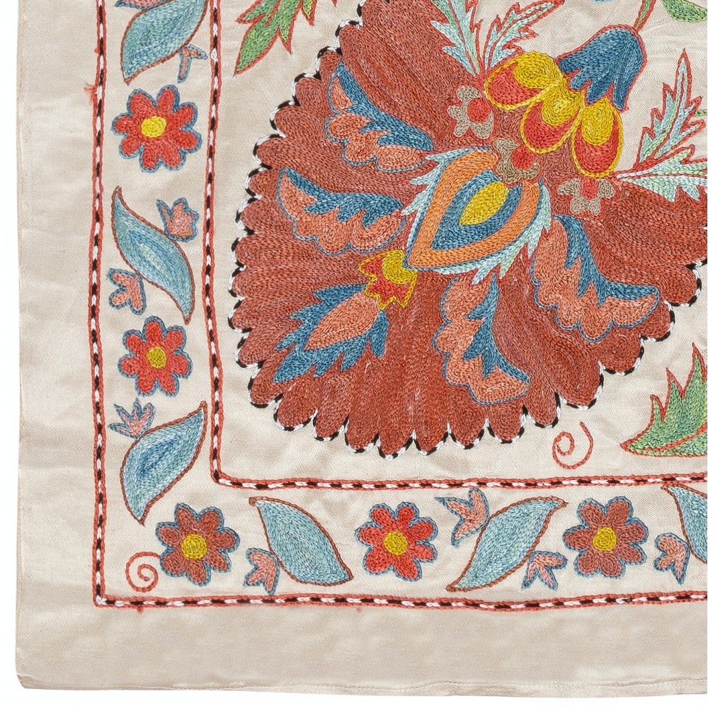 100% Silk Wall Hanging. Embroidered Tablecloth. Modern Wall Decor. Handmade Throw