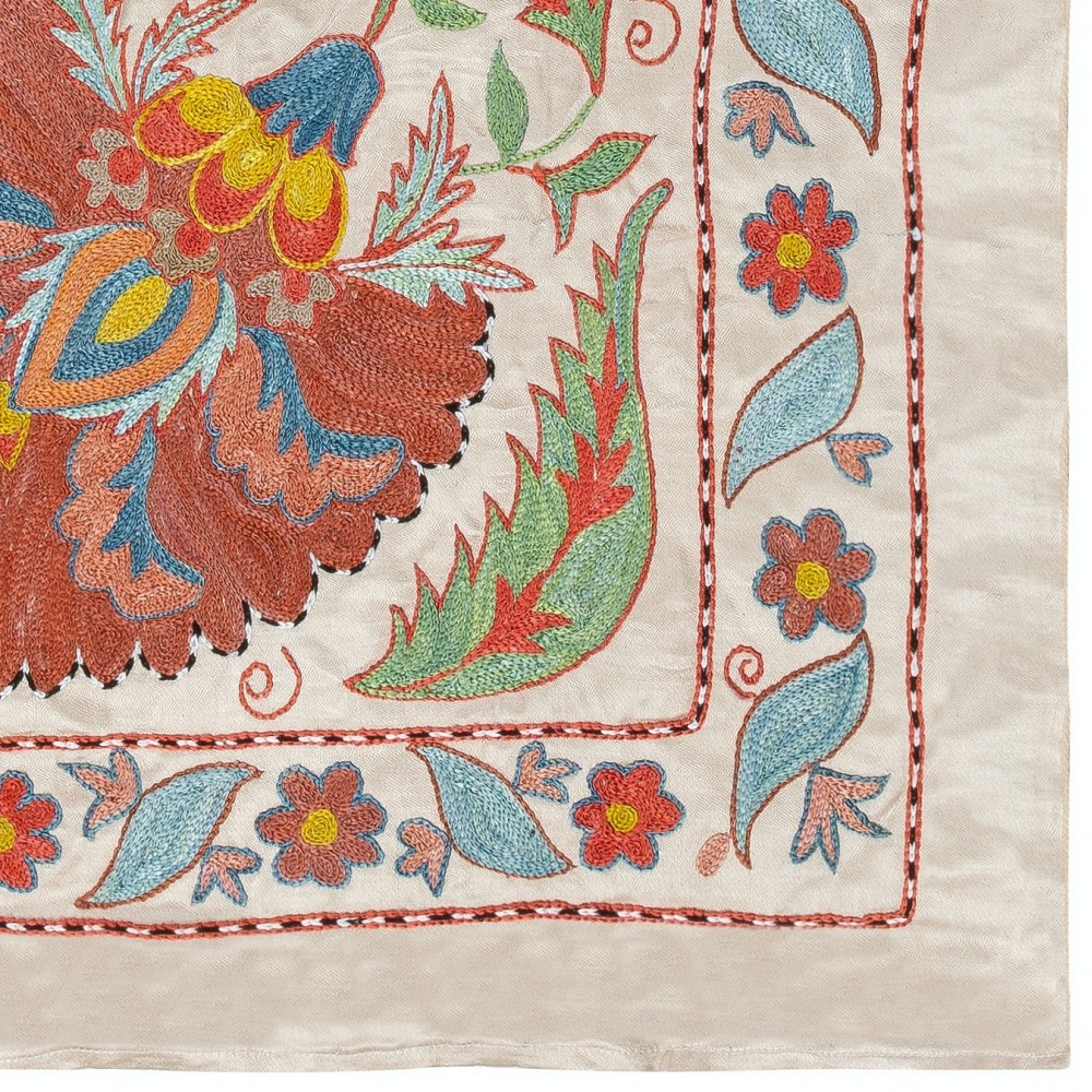 100% Silk Wall Hanging. Embroidered Tablecloth. Modern Wall Decor. Handmade Throw