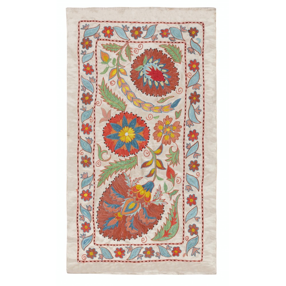 100% Silk Wall Hanging. Embroidered Tablecloth. Modern Wall Decor. Handmade Throw