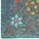 Embroidered 100% Silk Wall Hanging, New Tablecloth, Boho Wall Decor, Teal Blue Throw