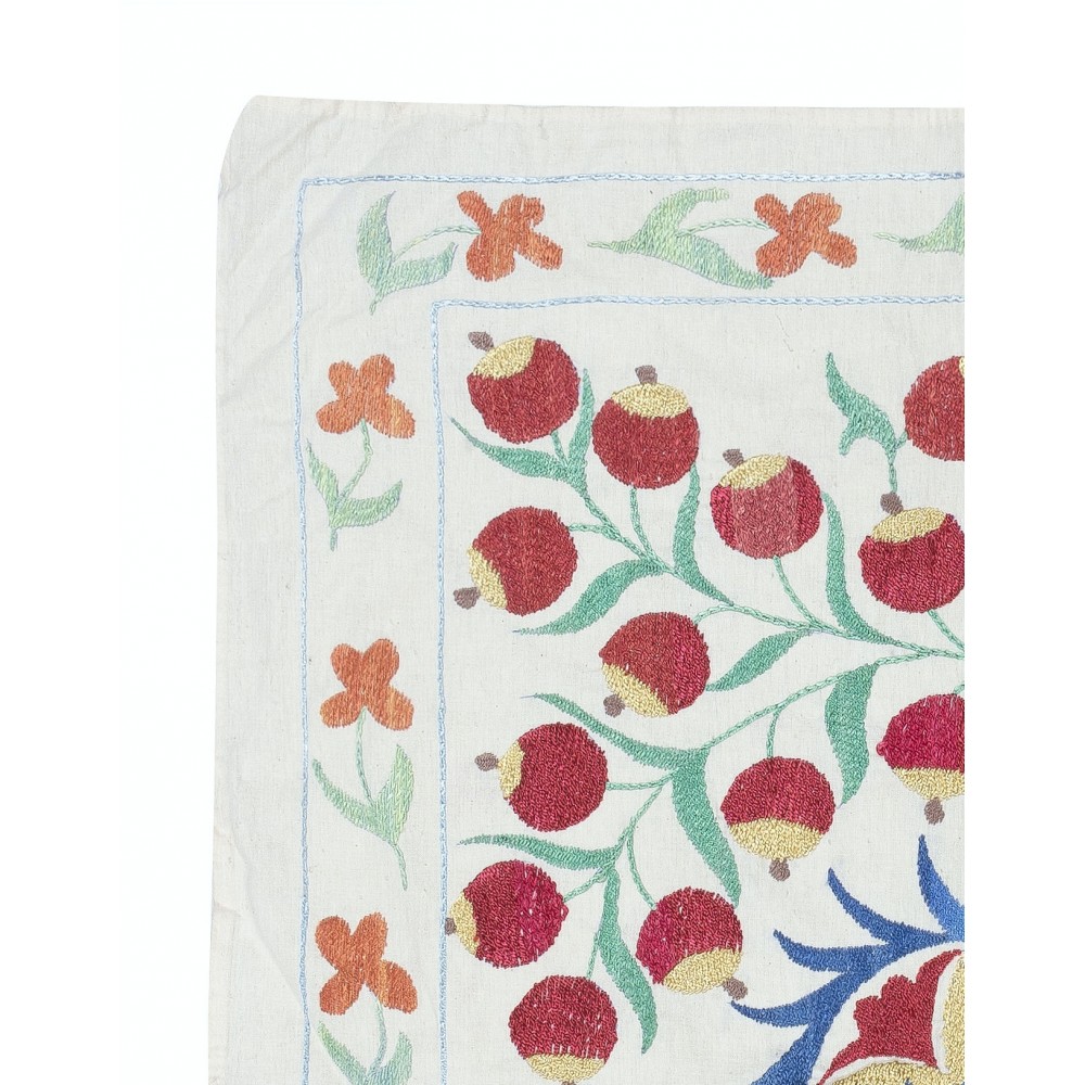 Modern Embroidered Wall Hanging. Cotton Tablecloth. Pomegranate Tree Design Throw