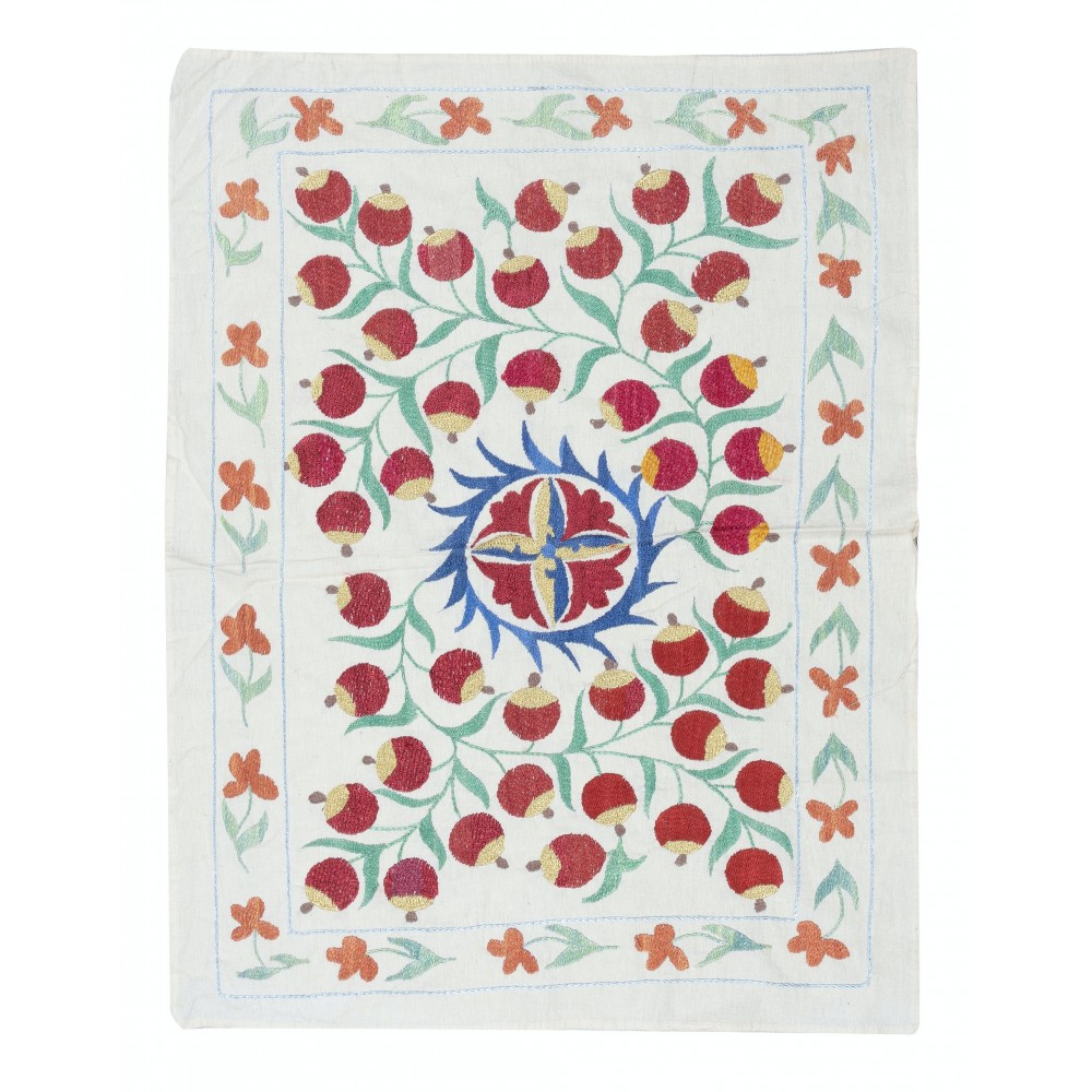 Modern Embroidered Wall Hanging. Cotton Tablecloth. Pomegranate Tree Design Throw