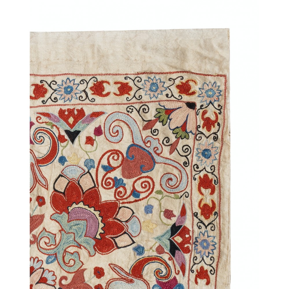 100% Silk Wall Hanging. Hand Embroidered Tablecloth. Boho Wall Decor. Modern Throw
