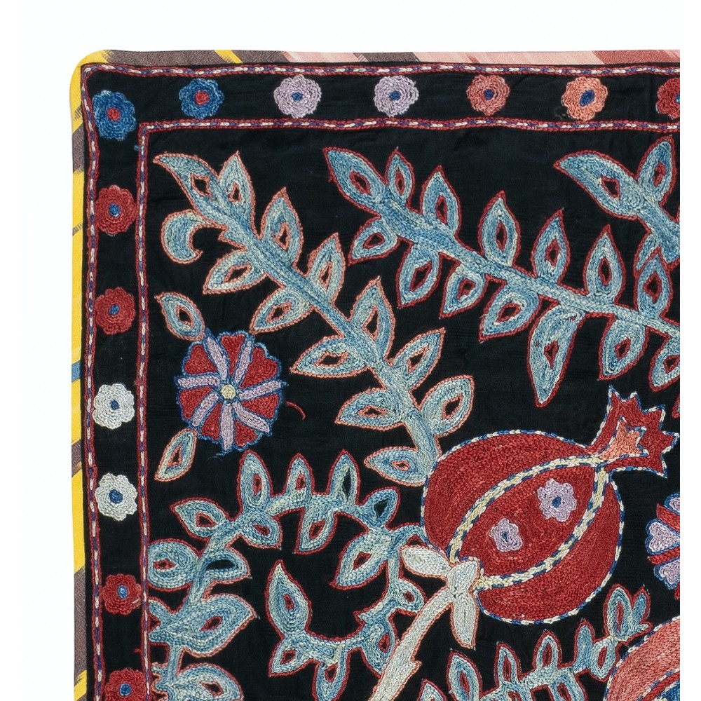 Modern 100% Silk Wall Hanging. Embroidered Tablecloth. Boho Wall Decor. Black Throw