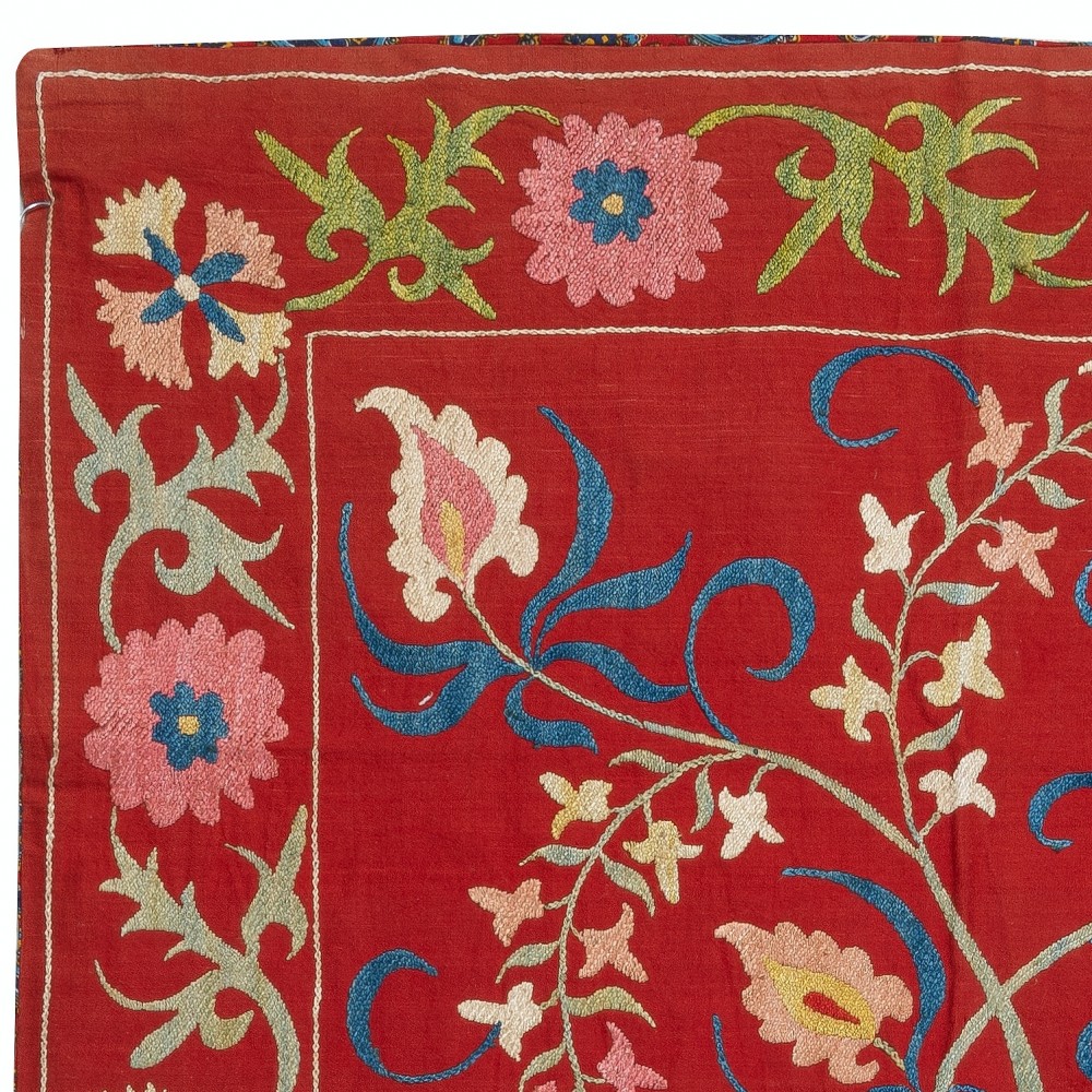 Silk Embroidery Wall Hanging. Modern Bed Cover. Red Tablecloth. Handmade Sofa Throw