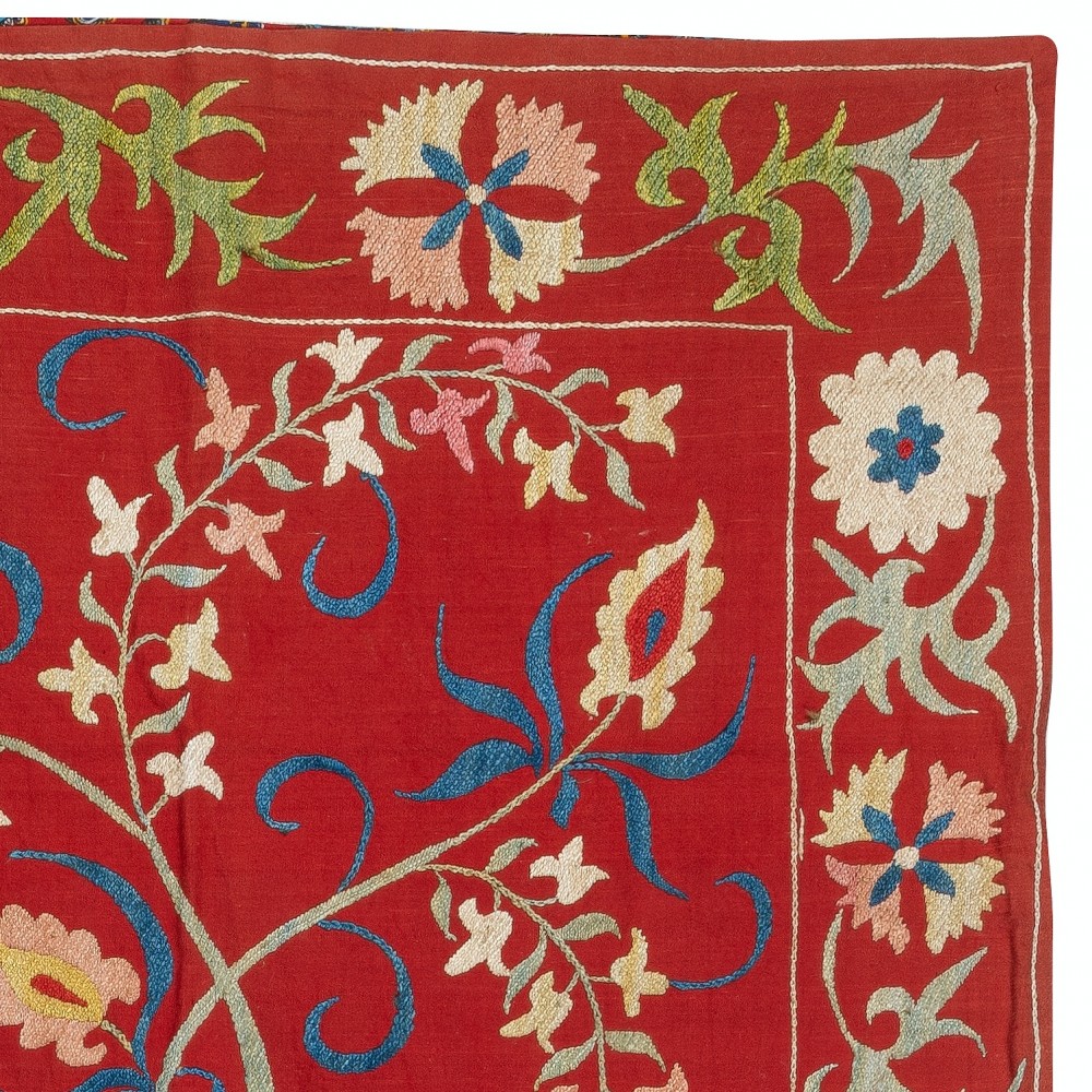 Silk Embroidery Wall Hanging. Modern Bed Cover. Red Tablecloth. Handmade Sofa Throw