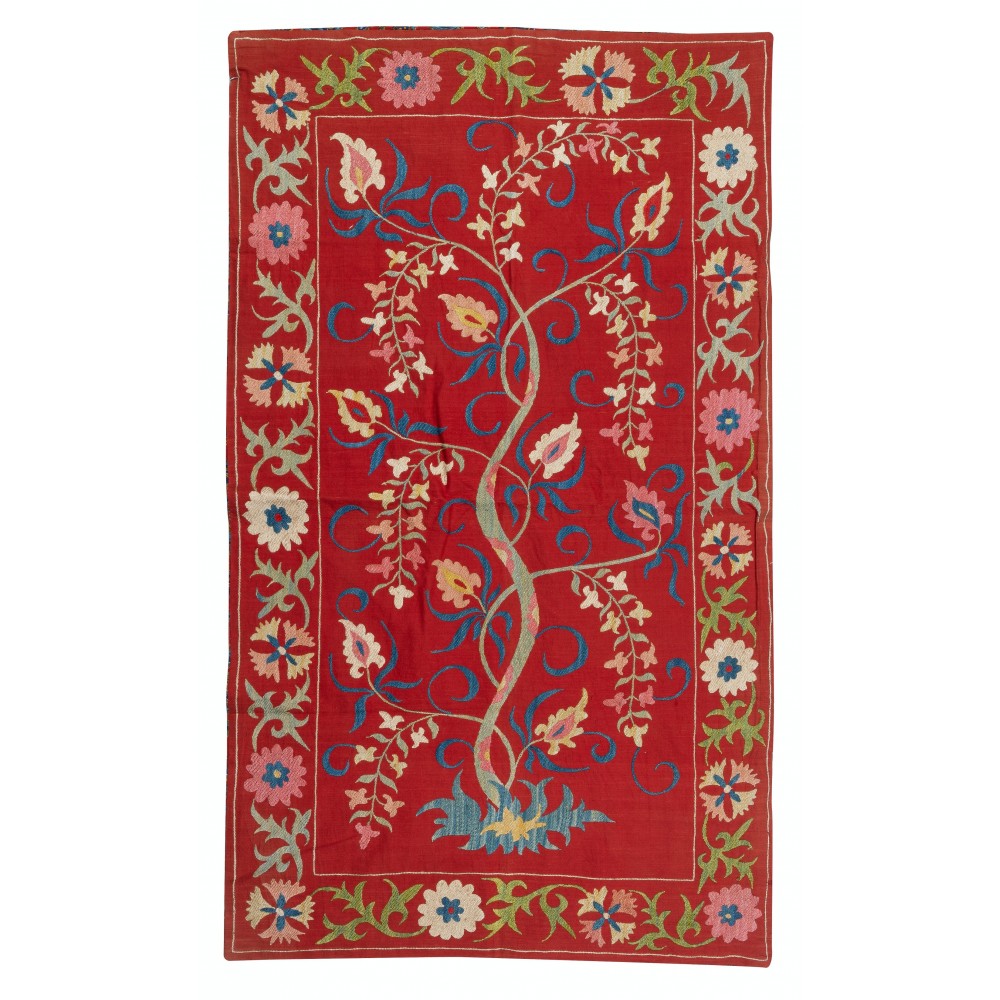 Silk Embroidery Wall Hanging. Modern Bed Cover. Red Tablecloth. Handmade Sofa Throw