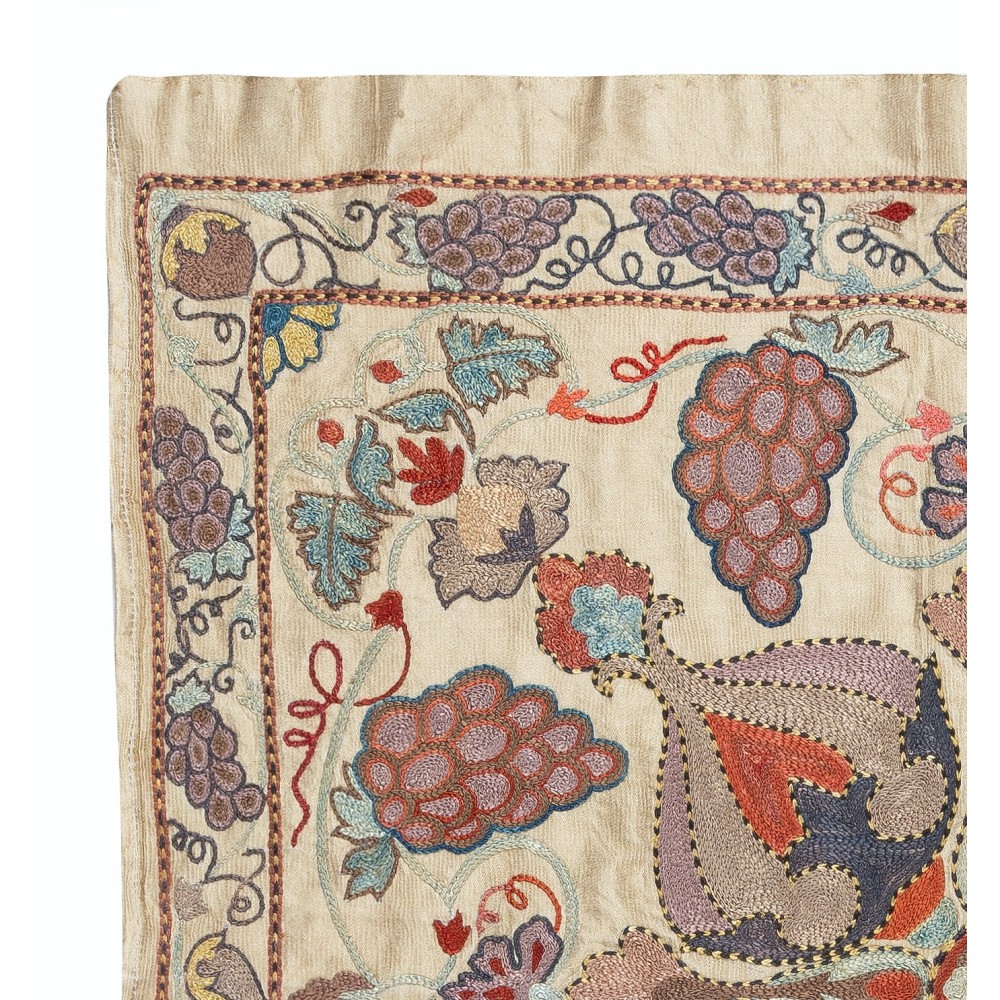 100% Silk Wall Hanging. Modern Embroidered Tablecloth. Boho Wall Decor. Decorative Throw