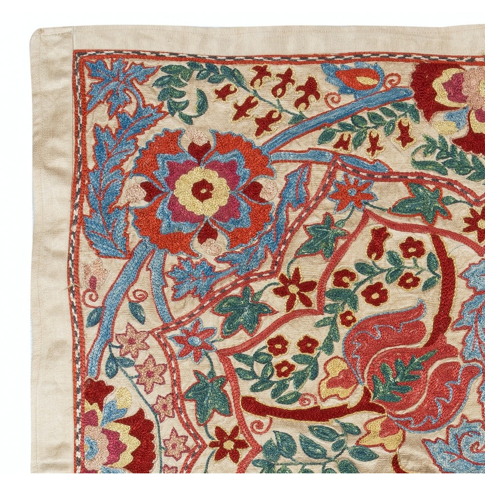 100% Silk Wall Hanging. Embroidered Tablecloth. Boho Wall Decor. Modern Throw