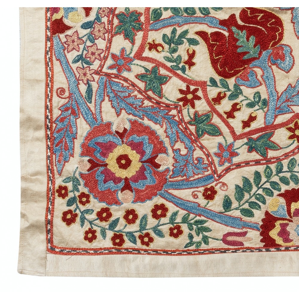100% Silk Wall Hanging. Embroidered Tablecloth. Boho Wall Decor. Modern Throw