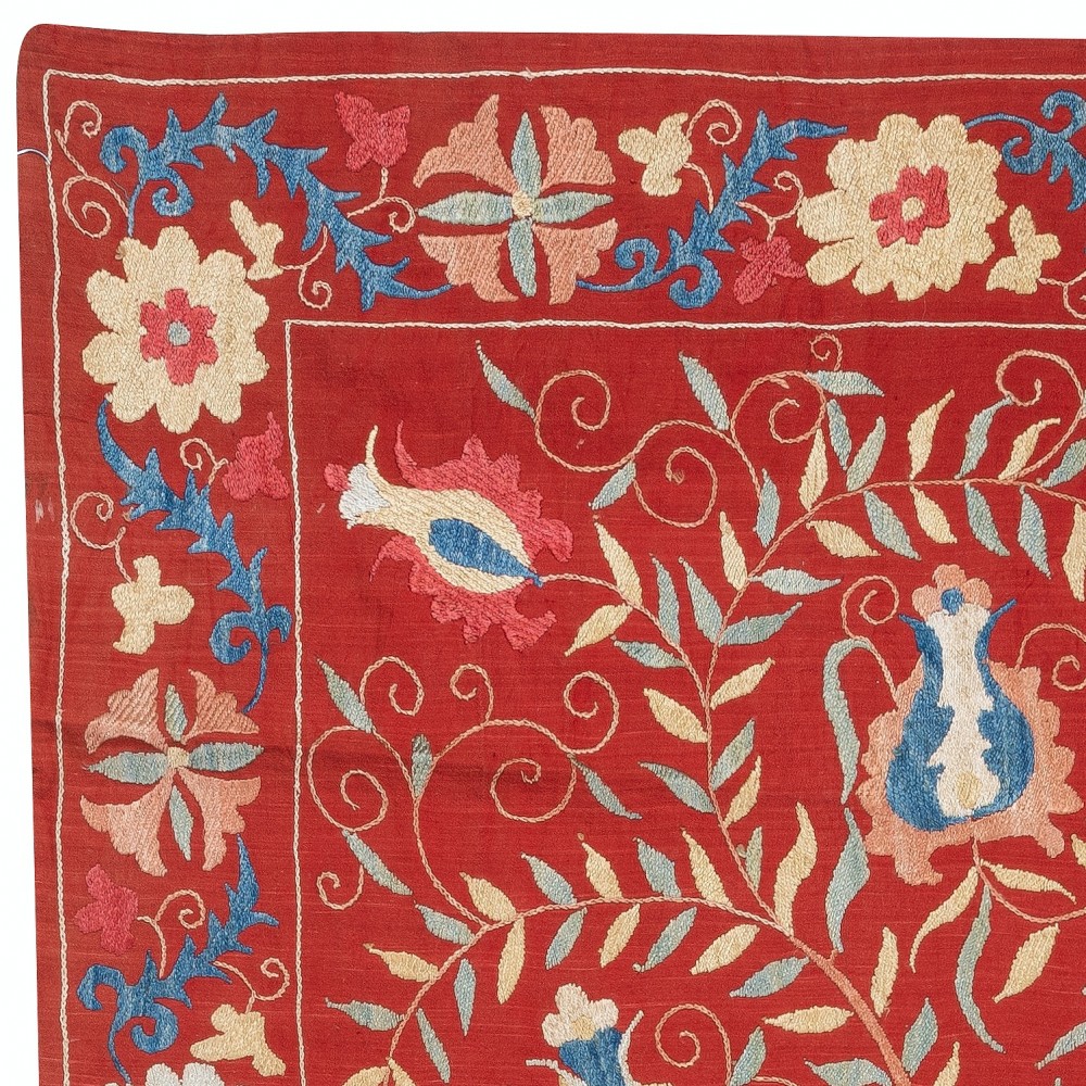 Silk Embroidery Wall Hanging. Modern Bed Cover. Red Tablecloth. Handmade Sofa Throw