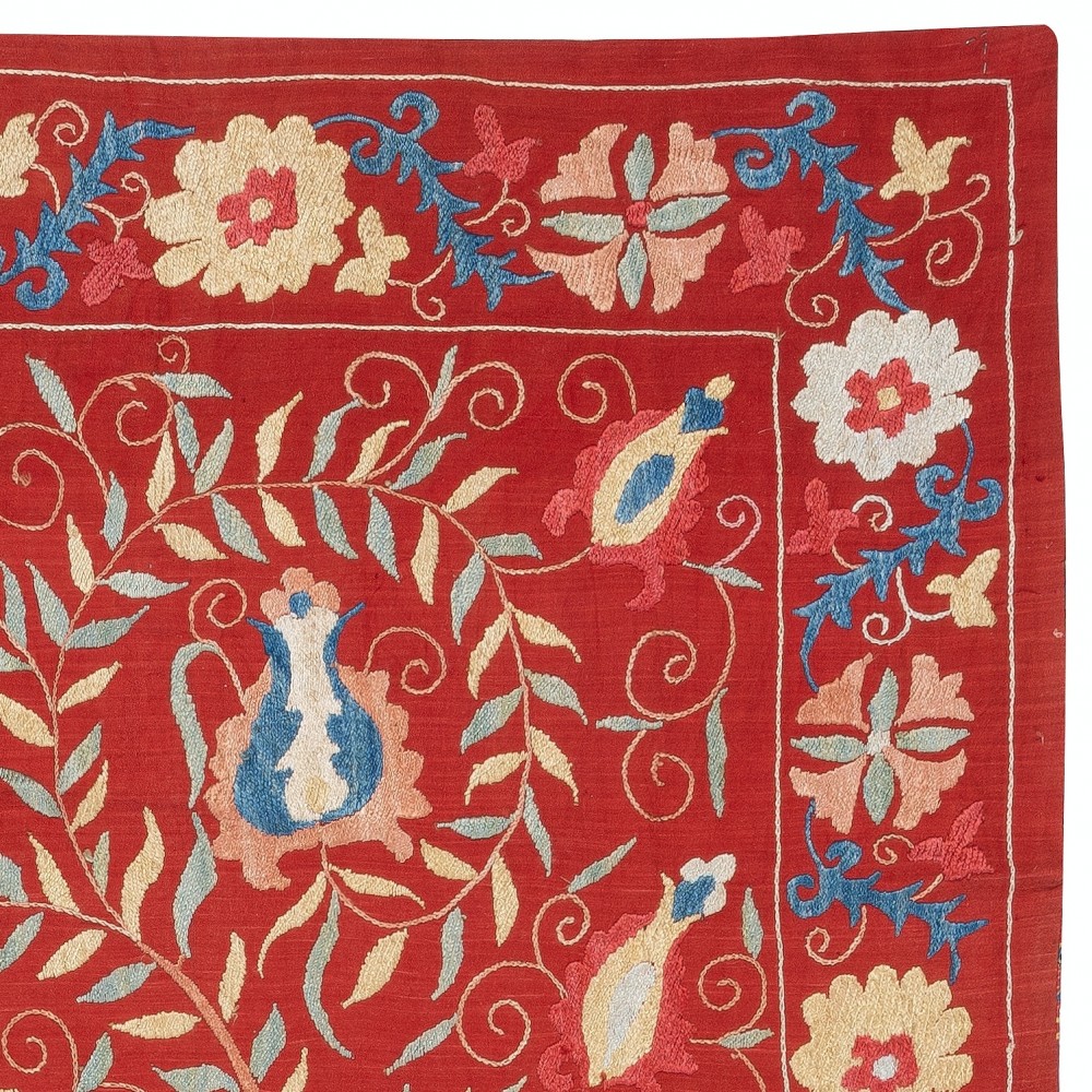 Silk Embroidery Wall Hanging. Modern Bed Cover. Red Tablecloth. Handmade Sofa Throw