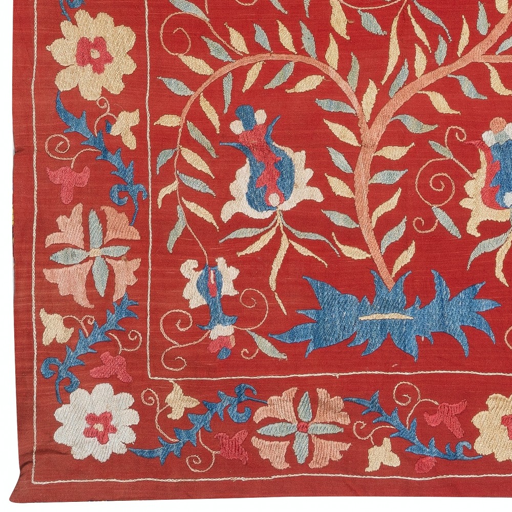Silk Embroidery Wall Hanging. Modern Bed Cover. Red Tablecloth. Handmade Sofa Throw