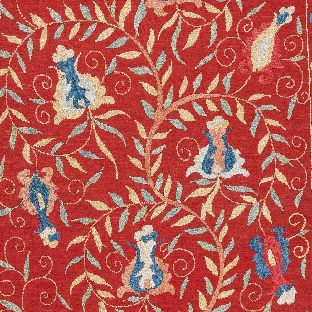 Silk Embroidery Wall Hanging. Modern Bed Cover. Red Tablecloth. Handmade Sofa Throw