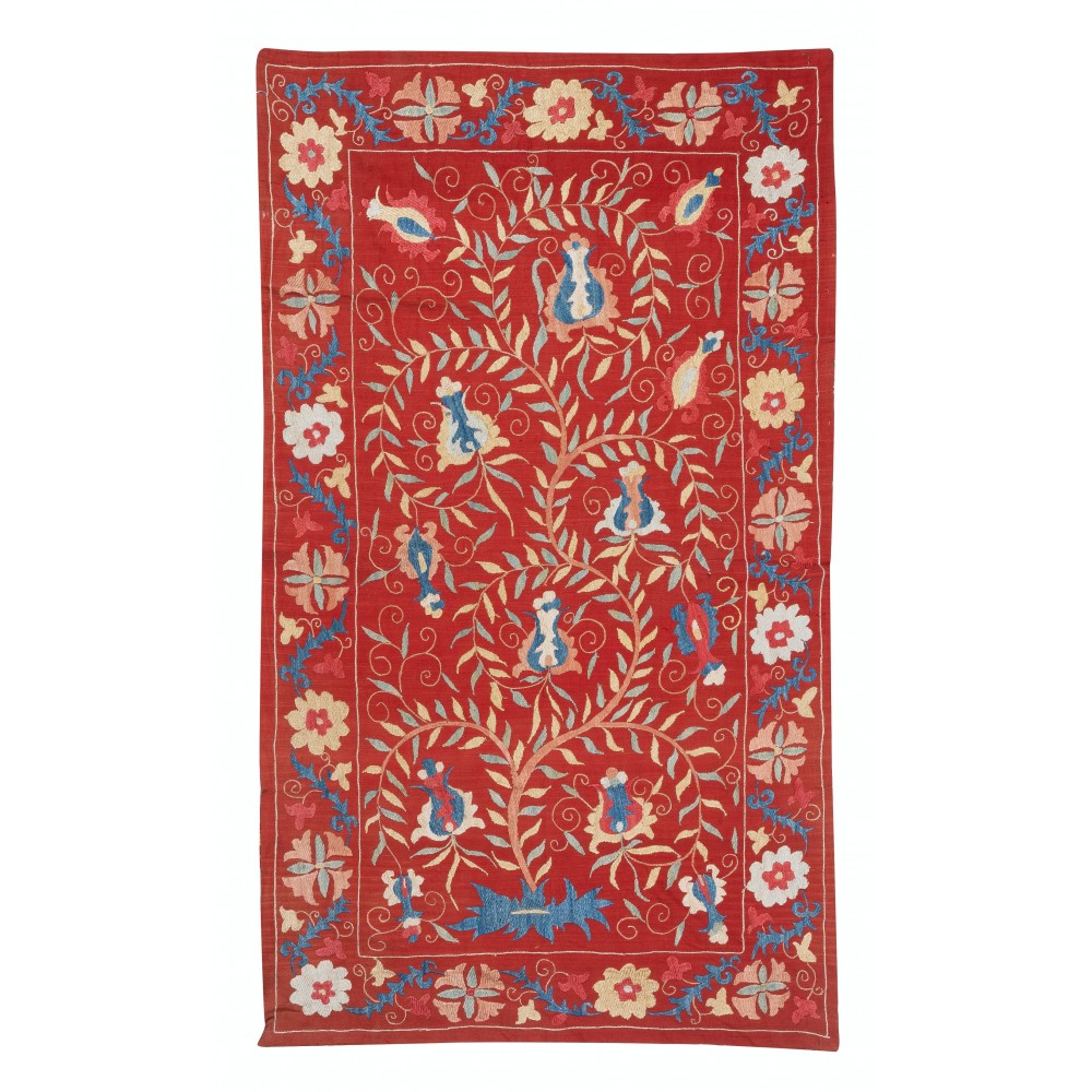 Silk Embroidery Wall Hanging. Modern Bed Cover. Red Tablecloth. Handmade Sofa Throw