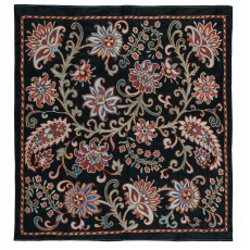 Embroidered 100% Silk Wall Hanging. New Tablecloth. Boho Wall Decor. Black Throw