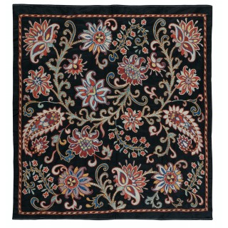 Embroidered 100% Silk Wall Hanging. New Tablecloth. Boho Wall Decor. Black Throw
