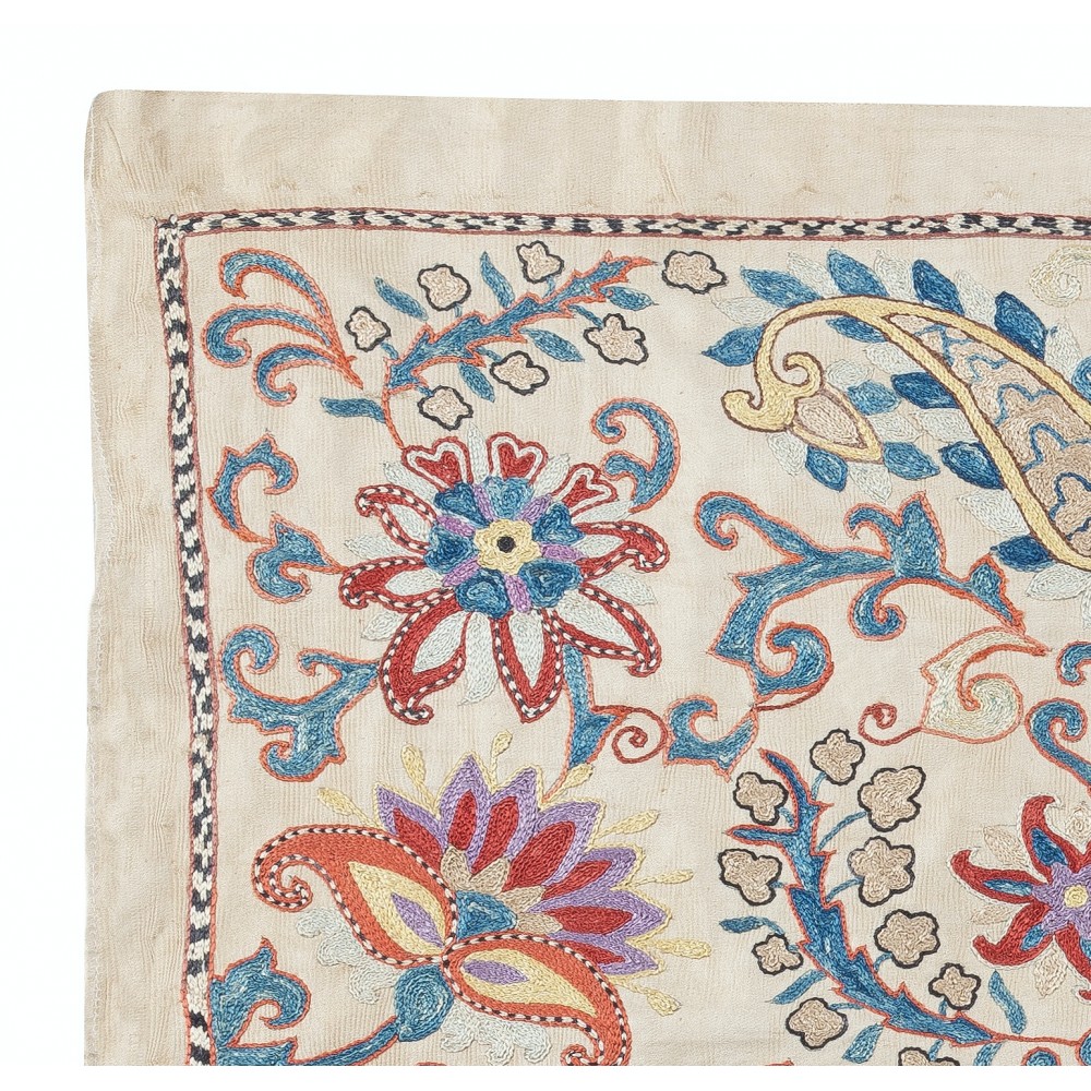 100% Silk Wall Hanging. Embroidered Tablecloth. Boho Wall Decor. Modern Throw