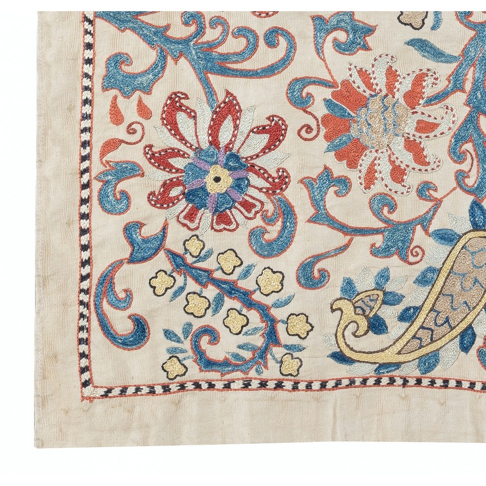 100% Silk Wall Hanging. Embroidered Tablecloth. Boho Wall Decor. Modern Throw