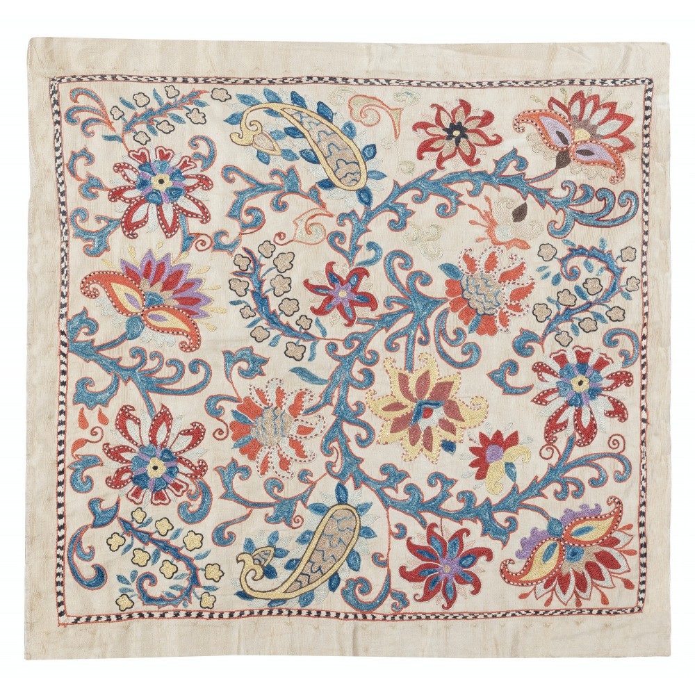 100% Silk Wall Hanging. Embroidered Tablecloth. Boho Wall Decor. Modern Throw