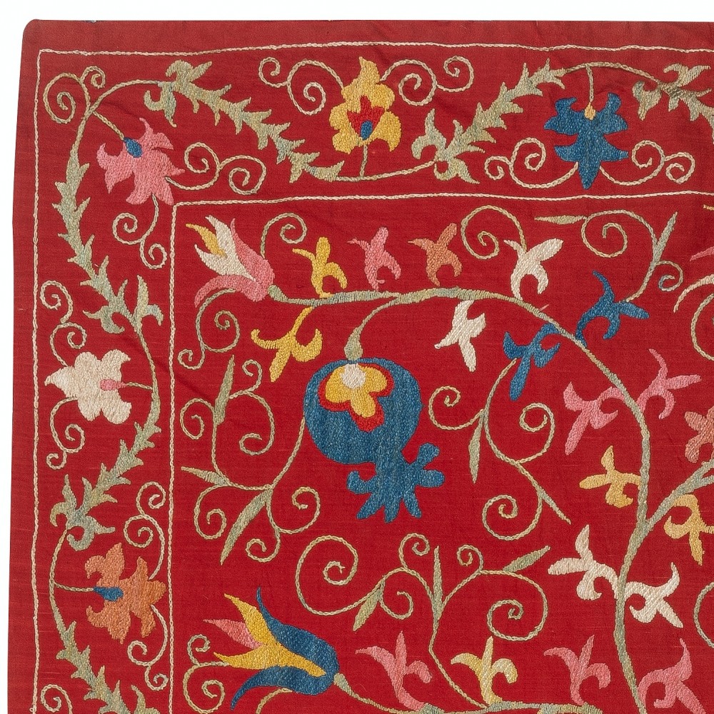 Silk Embroidery Wall Hanging. Modern Bed Cover. Red Tablecloth. Handmade Sofa Throw
