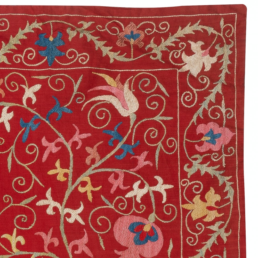 Silk Embroidery Wall Hanging. Modern Bed Cover. Red Tablecloth. Handmade Sofa Throw