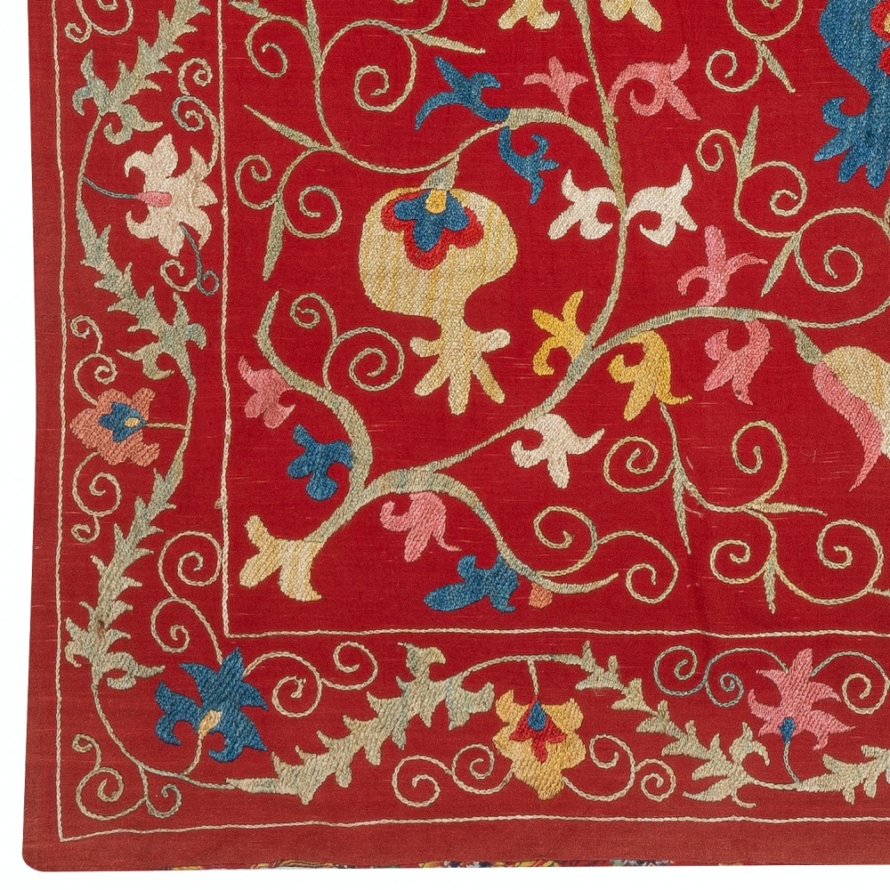 Silk Embroidery Wall Hanging. Modern Bed Cover. Red Tablecloth. Handmade Sofa Throw