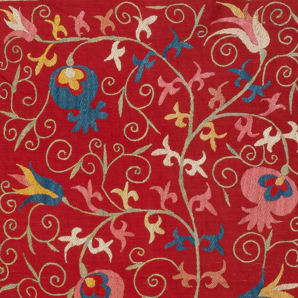 Silk Embroidery Wall Hanging. Modern Bed Cover. Red Tablecloth. Handmade Sofa Throw