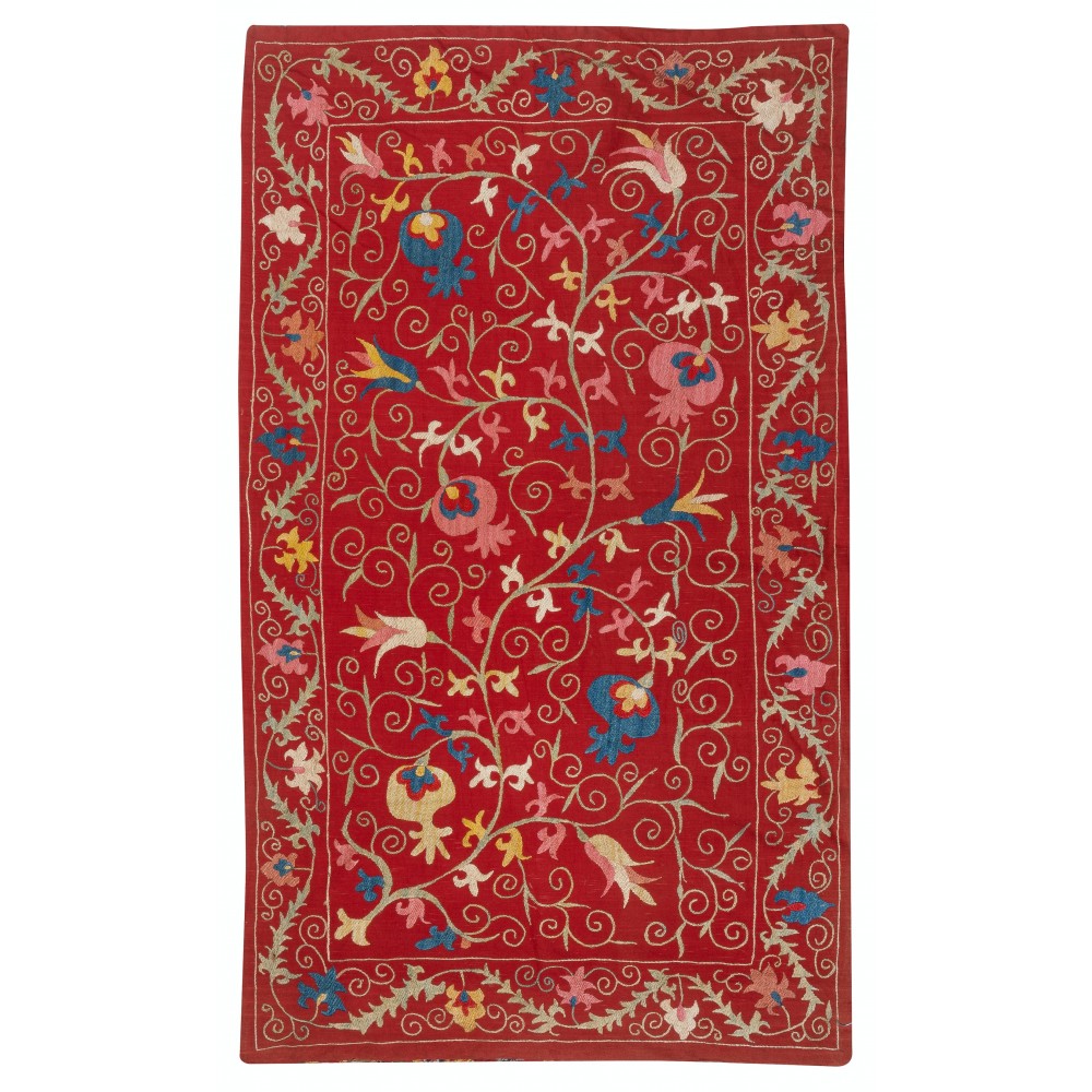 Silk Embroidery Wall Hanging. Modern Bed Cover. Red Tablecloth. Handmade Sofa Throw