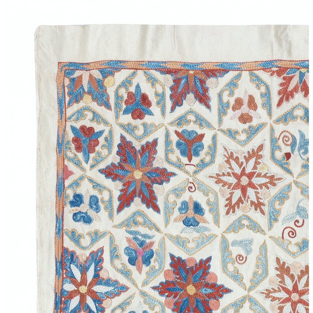 Contemporary 100% Silk Wall Hanging. Embroidered Tablecloth. Boho Wall Decor. Handmade Throw