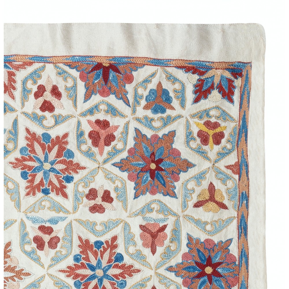 Contemporary 100% Silk Wall Hanging. Embroidered Tablecloth. Boho Wall Decor. Handmade Throw