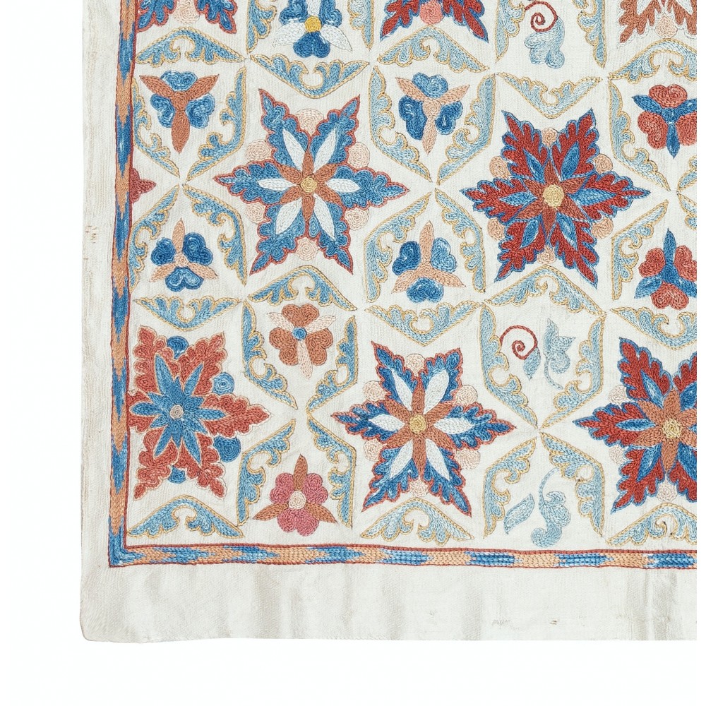 Contemporary 100% Silk Wall Hanging. Embroidered Tablecloth. Boho Wall Decor. Handmade Throw
