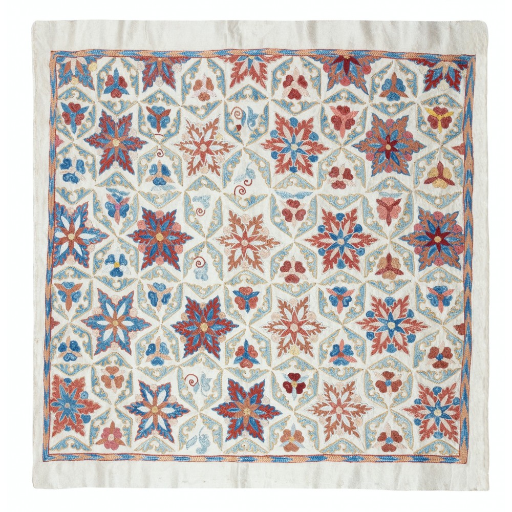 Contemporary 100% Silk Wall Hanging. Embroidered Tablecloth. Boho Wall Decor. Handmade Throw