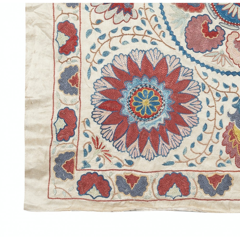 100% Silk Wall Hanging. Embroidered Tablecloth. Boho Wall Decor. Modern Throw