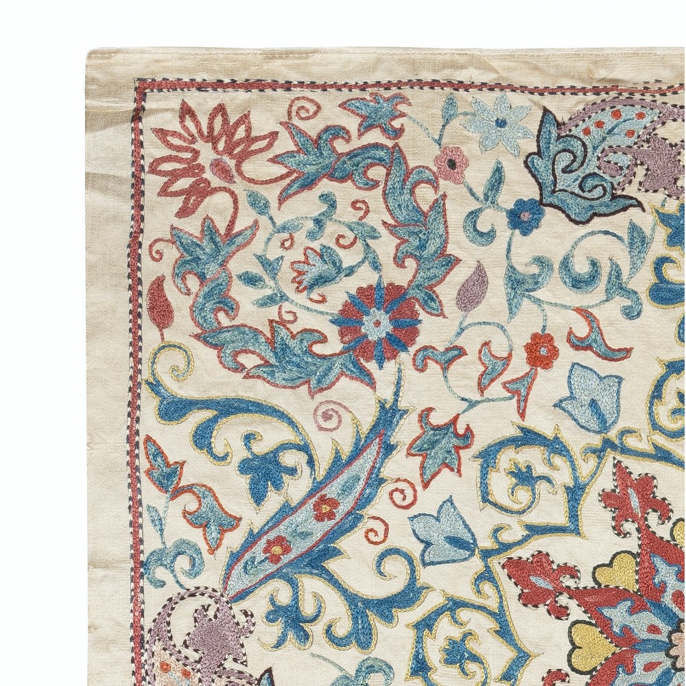 100% Silk Wall Hanging. Embroidered Tablecloth. Modern Wall Decor. Handmade Throw
