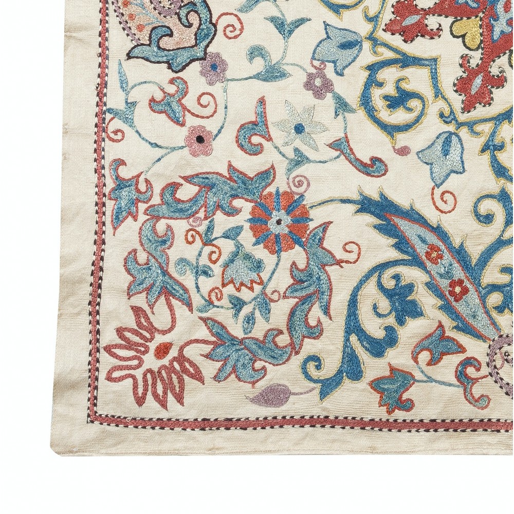 100% Silk Wall Hanging. Embroidered Tablecloth. Modern Wall Decor. Handmade Throw