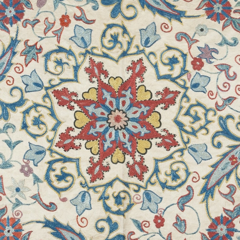 100% Silk Wall Hanging. Embroidered Tablecloth. Modern Wall Decor. Handmade Throw