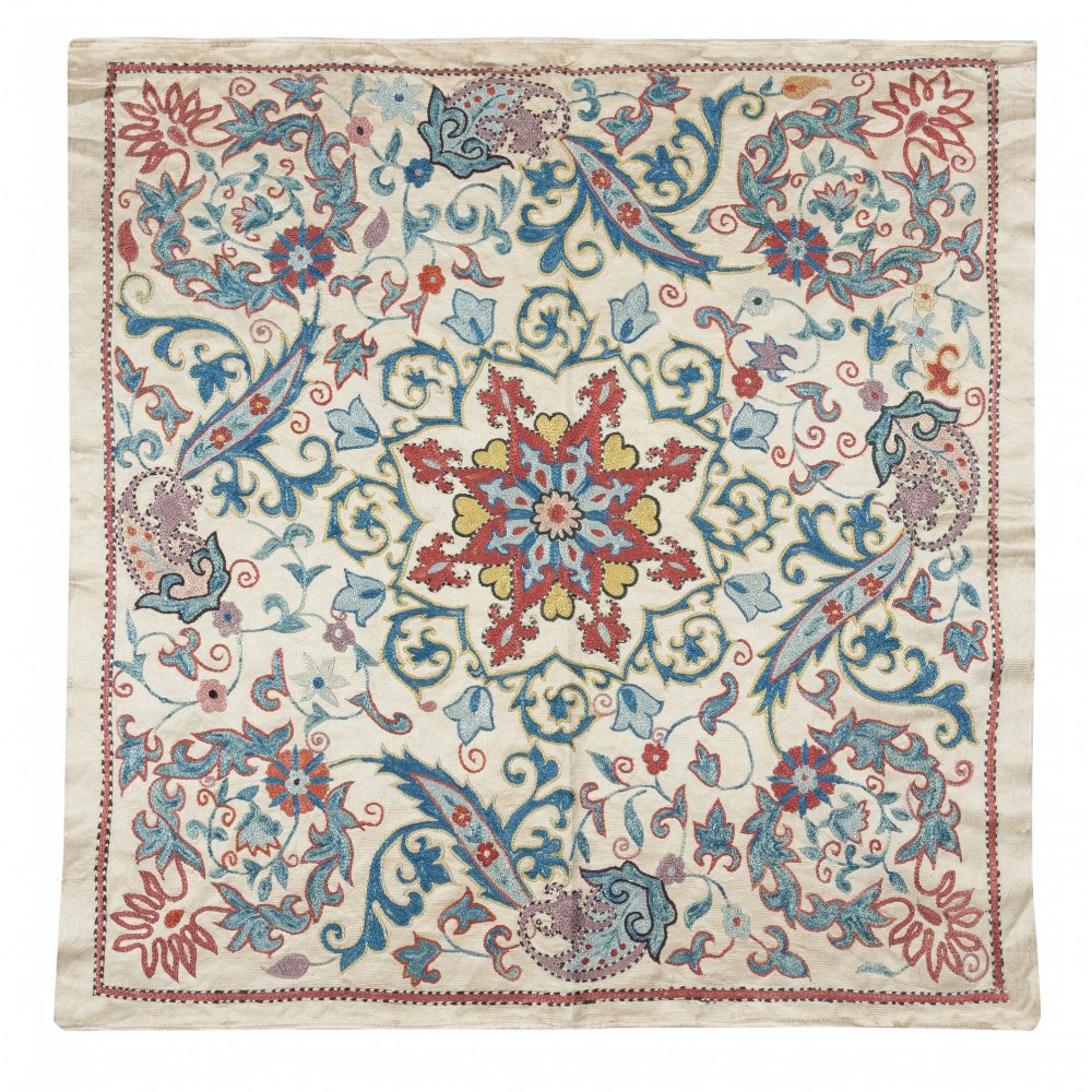 100% Silk Wall Hanging. Embroidered Tablecloth. Modern Wall Decor. Handmade Throw