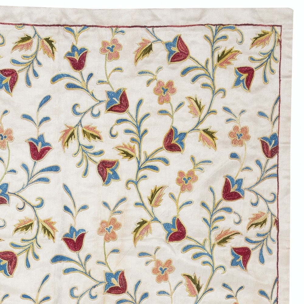 100% Silk Wall Hanging. Modern Wall Decor. Embroidered Tablecloth. Floral Pattern Throw
