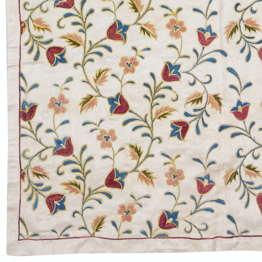 100% Silk Wall Hanging. Modern Wall Decor. Embroidered Tablecloth. Floral Pattern Throw