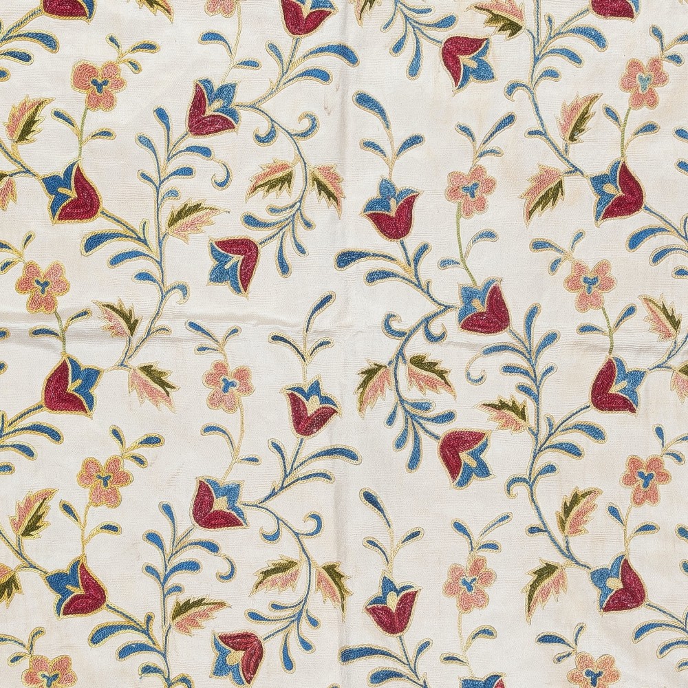 100% Silk Wall Hanging. Modern Wall Decor. Embroidered Tablecloth. Floral Pattern Throw