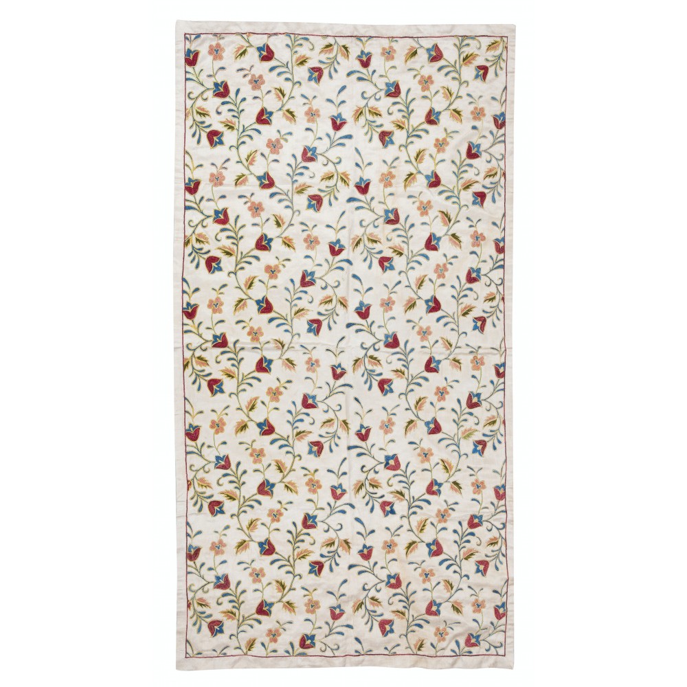 100% Silk Wall Hanging. Modern Wall Decor. Embroidered Tablecloth. Floral Pattern Throw