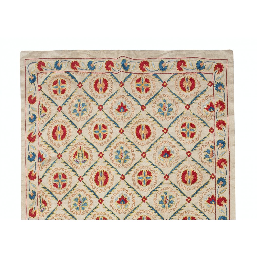 Contemporary 100% Silk Wall Hanging. Embroidered Table Runner. Boho Wall Decor. Handmade Tablecloth