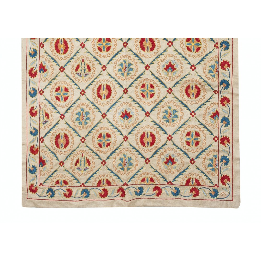 Contemporary 100% Silk Wall Hanging. Embroidered Table Runner. Boho Wall Decor. Handmade Tablecloth