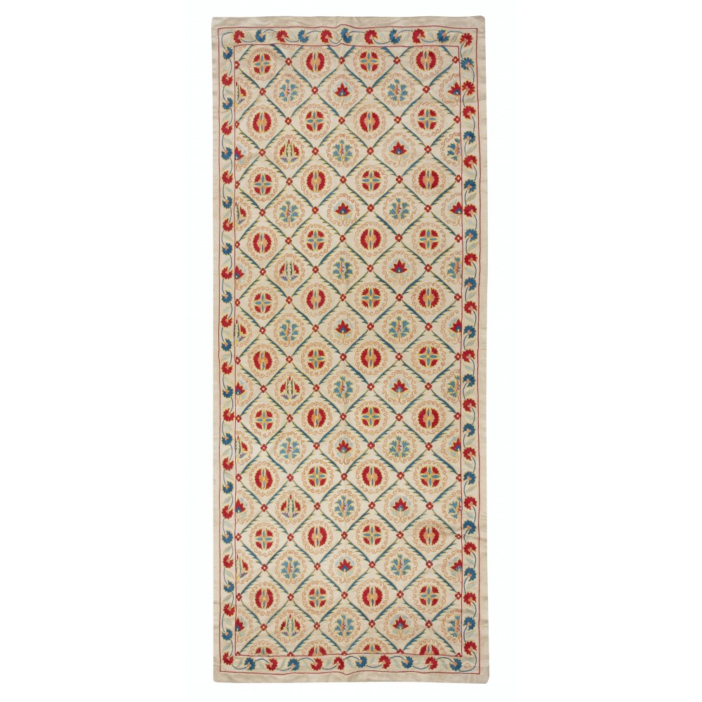 Contemporary 100% Silk Wall Hanging. Embroidered Table Runner. Boho Wall Decor. Handmade Tablecloth