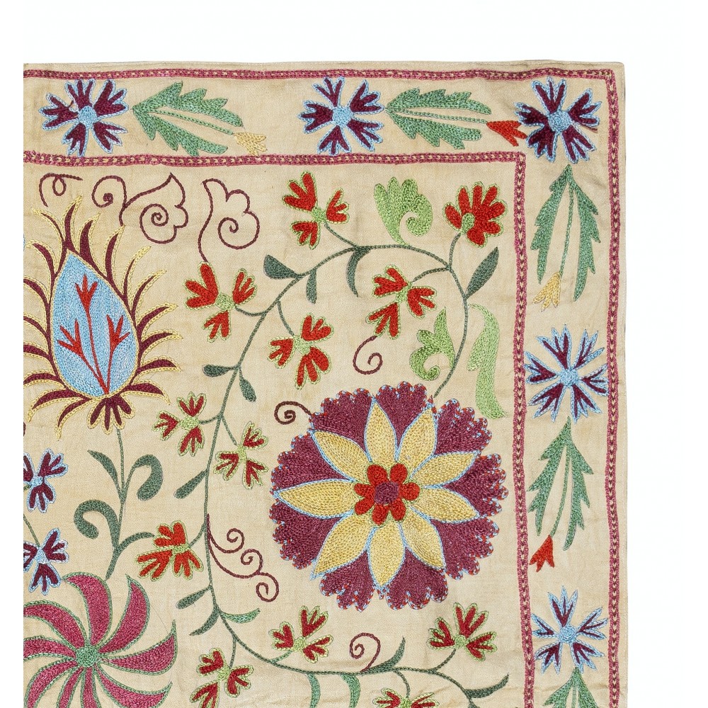 Silk Embroidery Wall Hanging. Modern Bed Cover. Handmade Suzani Tablecloth
