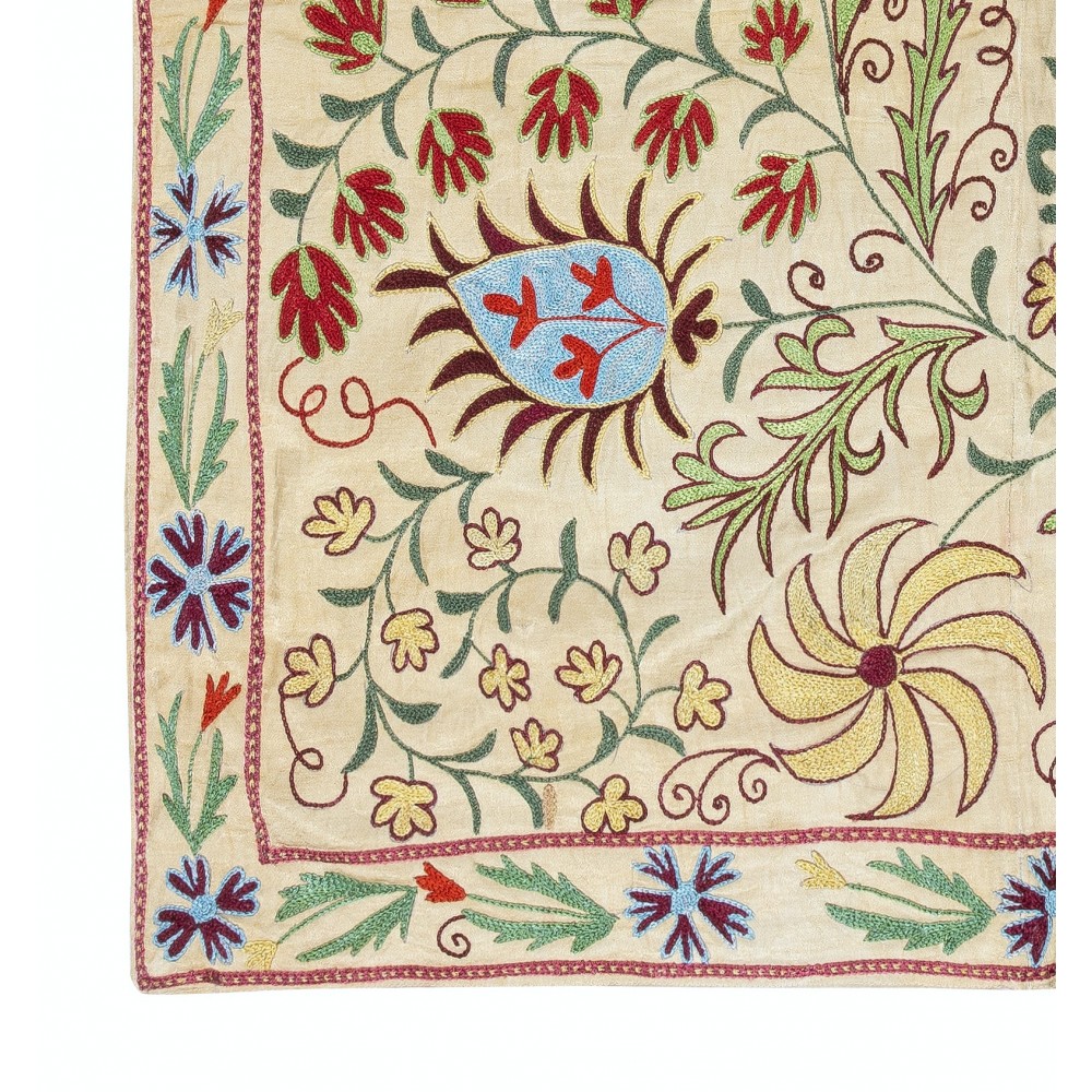 Silk Embroidery Wall Hanging. Modern Bed Cover. Handmade Suzani Tablecloth