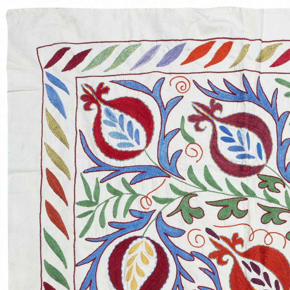Modern Embroidered Wall Hanging, Floral Design Silk and Cotton Bed Cover