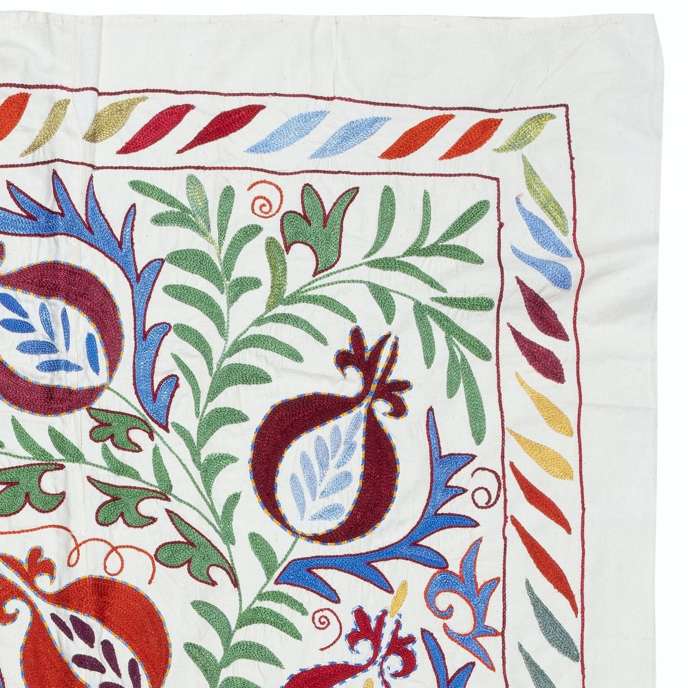 Modern Embroidered Wall Hanging, Floral Design Silk and Cotton Bed Cover